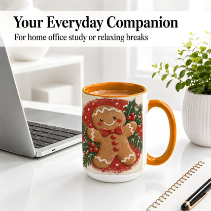 #pl[15oz|Orange] Gingerbread Man Christmas Accent Mug, Ceramic Coffee Cup