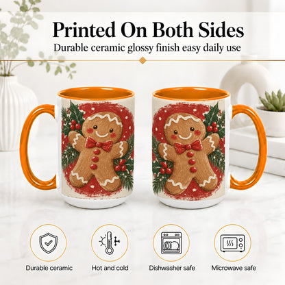 #pl[15oz|Orange] Gingerbread Man Christmas Accent Mug, Ceramic Coffee Cup