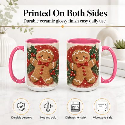 #pl[15oz|Pink] Gingerbread Man Christmas Accent Mug, Ceramic Coffee Cup