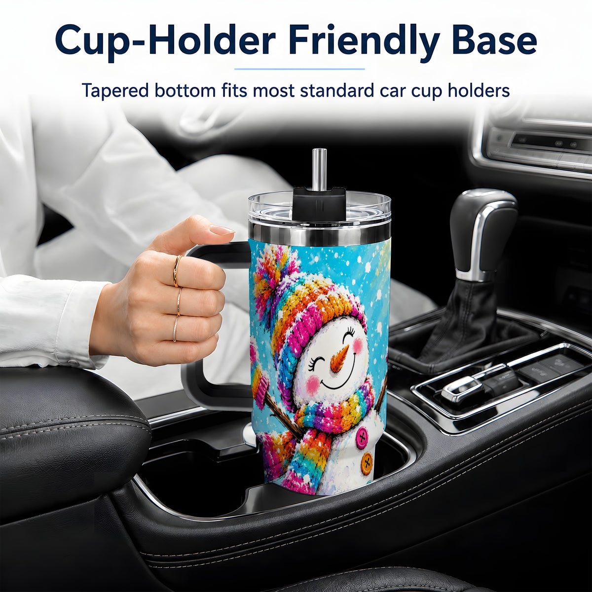#pl[40oz|Black] Colorful Winter Snowman 40oz Tumbler, Snowy Seasonal Drinkware Artwork