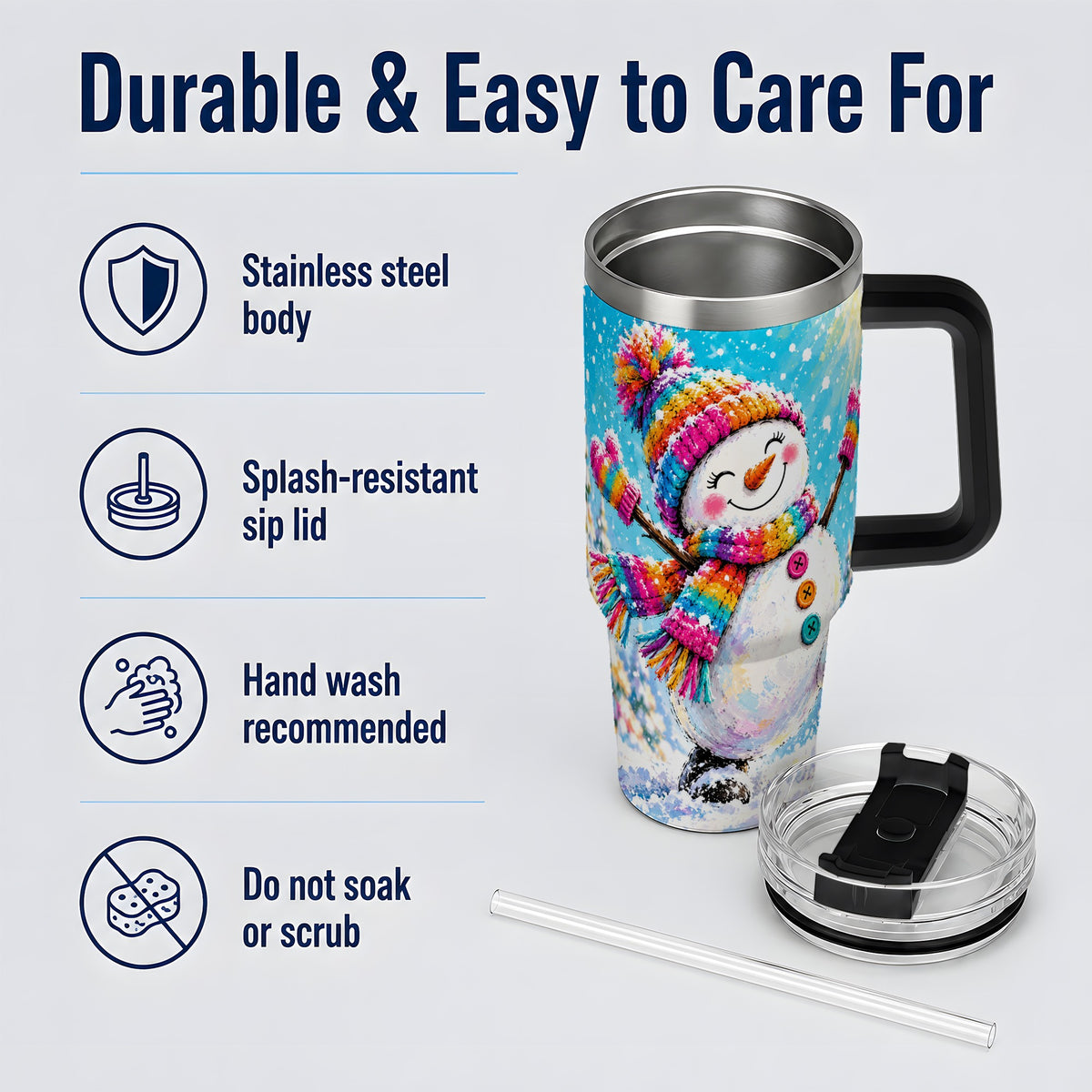#pl[40oz|Black] Colorful Winter Snowman 40oz Tumbler, Snowy Seasonal Drinkware Artwork