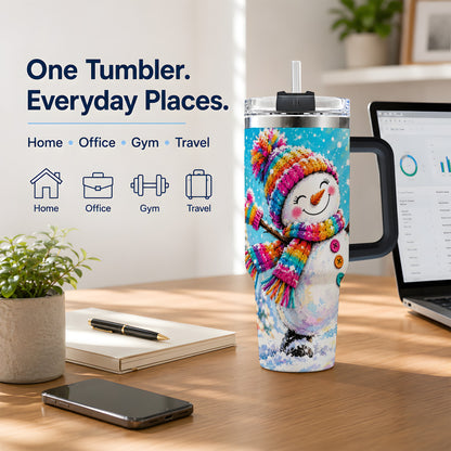 #pl[40oz|Black] Colorful Winter Snowman 40oz Tumbler, Snowy Seasonal Drinkware Artwork