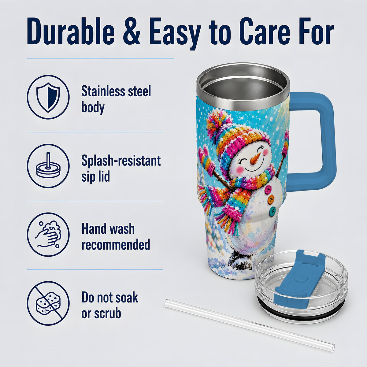 #pl[40oz|Blue] Colorful Winter Snowman 40oz Tumbler, Snowy Seasonal Drinkware Artwork