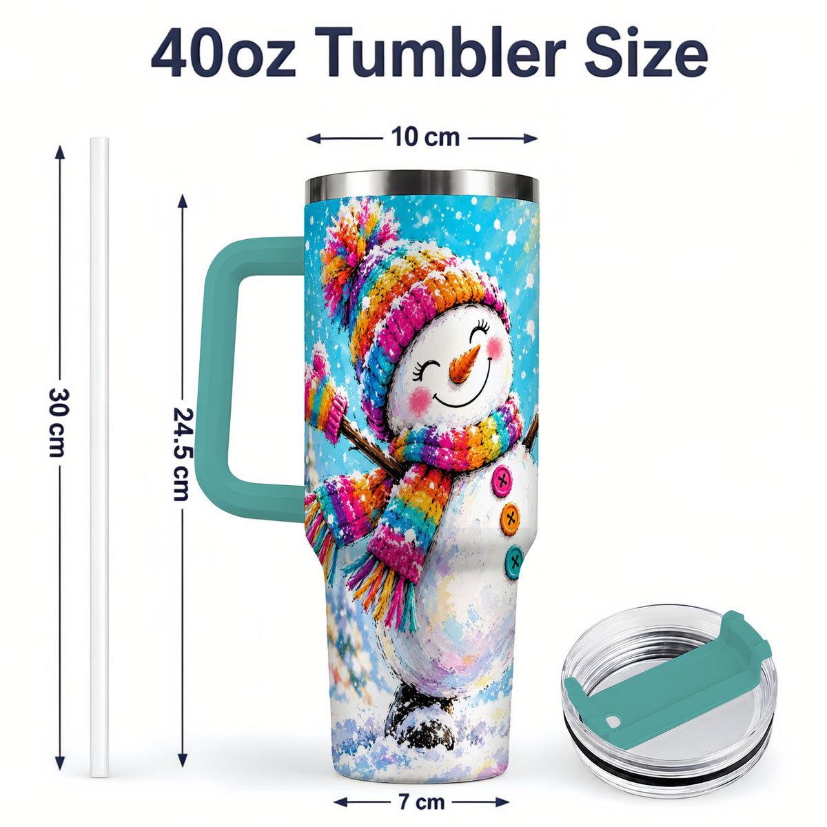 #pl[40oz|Green] Colorful Winter Snowman 40oz Tumbler, Snowy Seasonal Drinkware Artwork