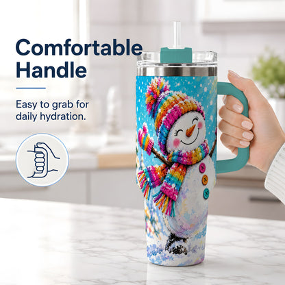 #pl[40oz|Green] Colorful Winter Snowman 40oz Tumbler, Snowy Seasonal Drinkware Artwork