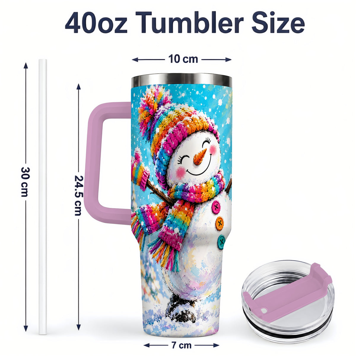 #pl[40oz|Pink] Colorful Winter Snowman 40oz Tumbler, Snowy Seasonal Drinkware Artwork