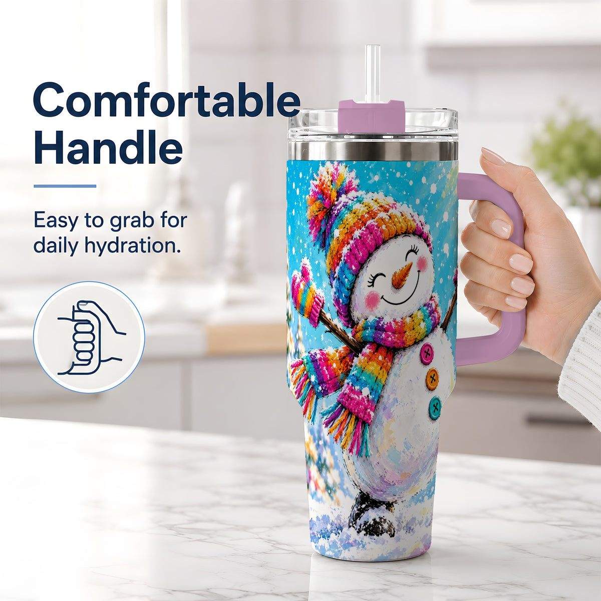 #pl[40oz|Pink] Colorful Winter Snowman 40oz Tumbler, Snowy Seasonal Drinkware Artwork