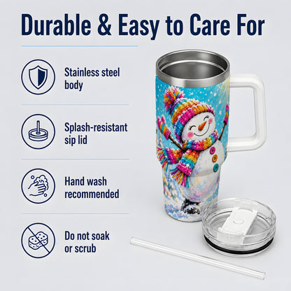 #pl[40oz|White] Colorful Winter Snowman 40oz Tumbler, Snowy Seasonal Drinkware Artwork