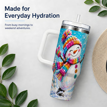 #pl[40oz|White] Colorful Winter Snowman 40oz Tumbler, Snowy Seasonal Drinkware Artwork