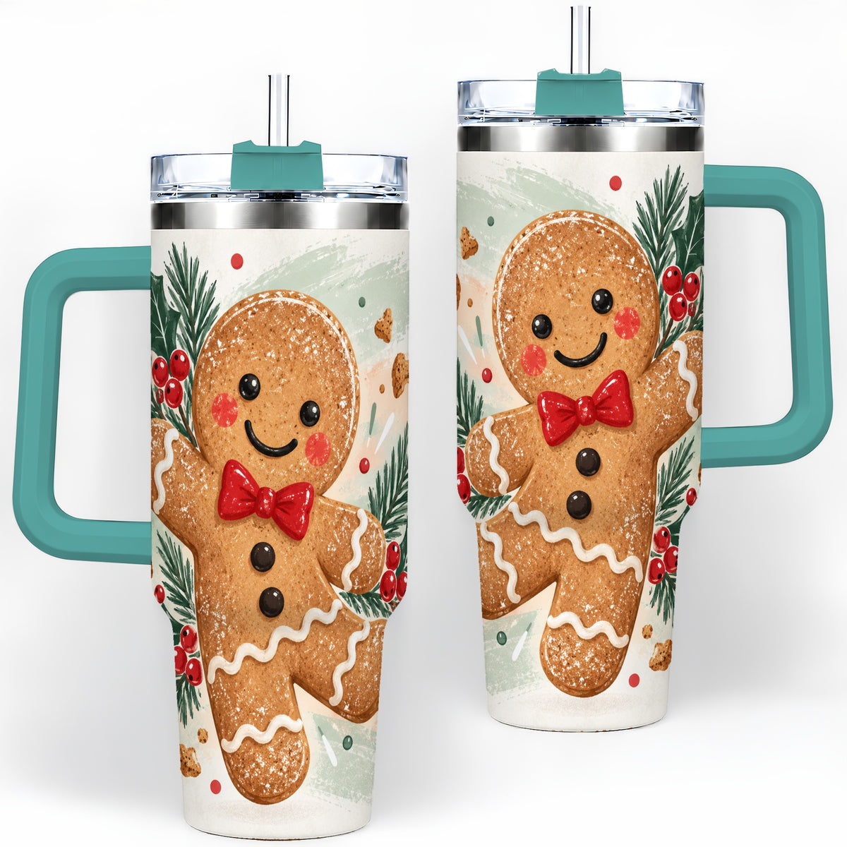 #pl[40oz|Green] Gingerbread Christmas 40oz Tumbler, Festive Cookie Holiday Artwork