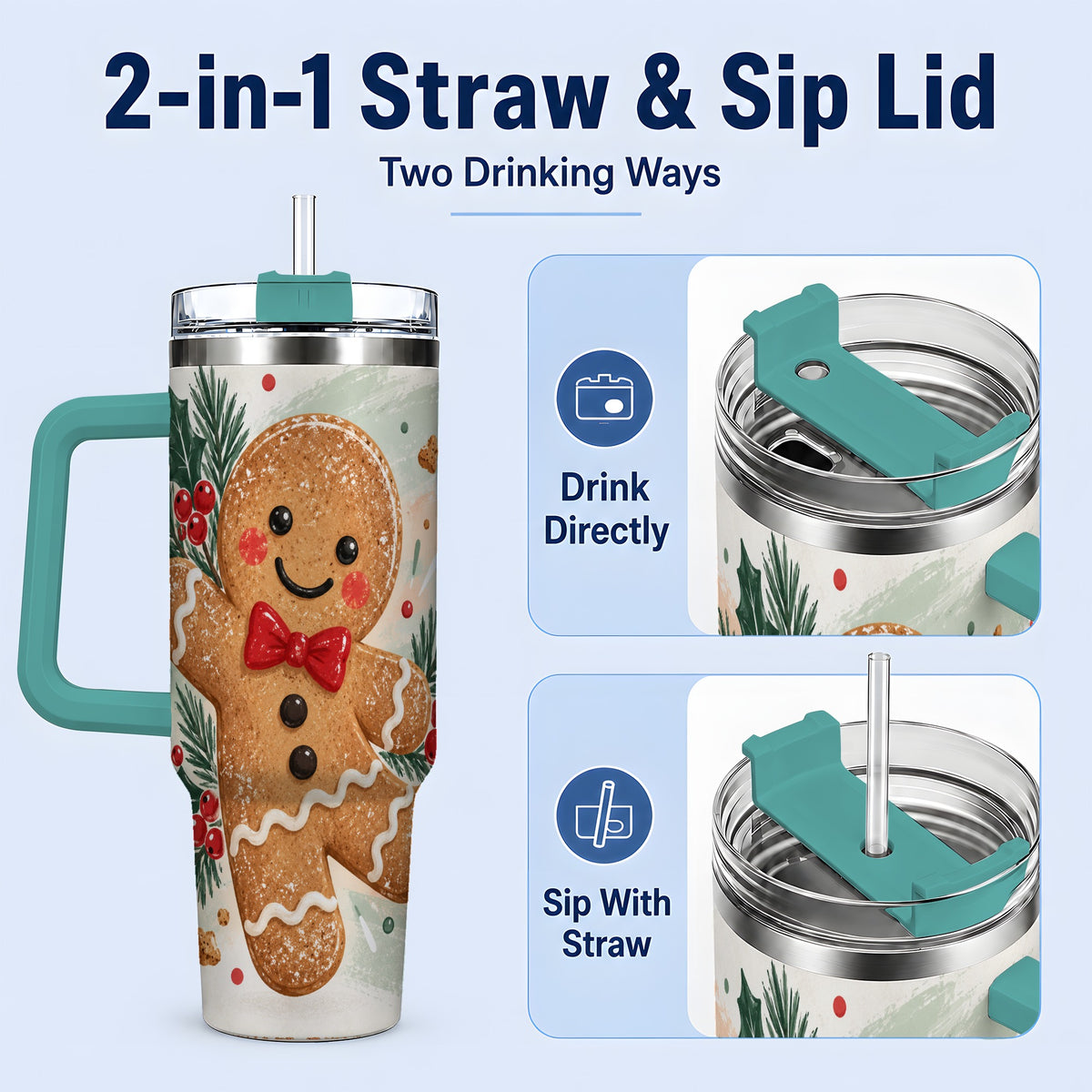 #pl[40oz|Green] Gingerbread Christmas 40oz Tumbler, Festive Cookie Holiday Artwork