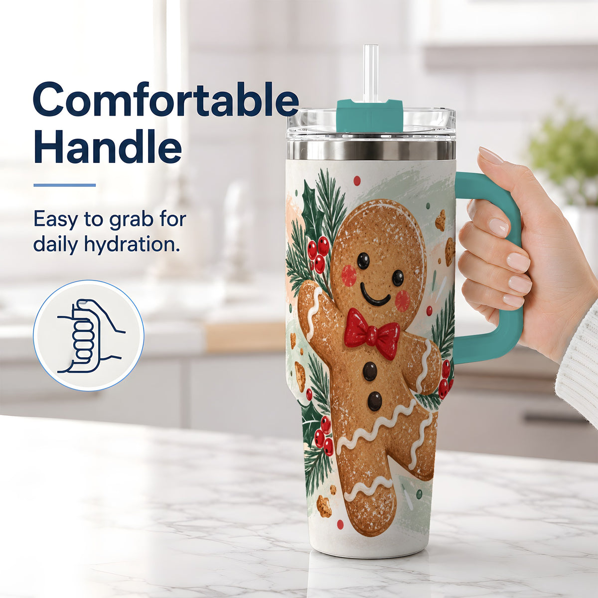 #pl[40oz|Green] Gingerbread Christmas 40oz Tumbler, Festive Cookie Holiday Artwork
