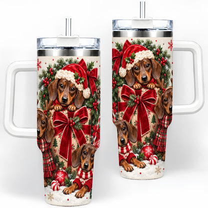 Christmas Dachshund 40oz Tumbler, Festive Puppy Winter Holiday Artwork