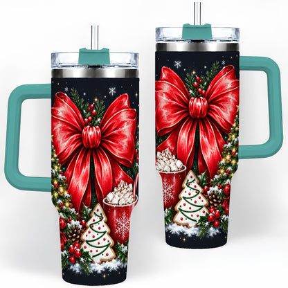 #pl[40oz|Green] Christmas Red Bow 40oz Tumbler, Tree Cocoa Winter Holiday Artwork