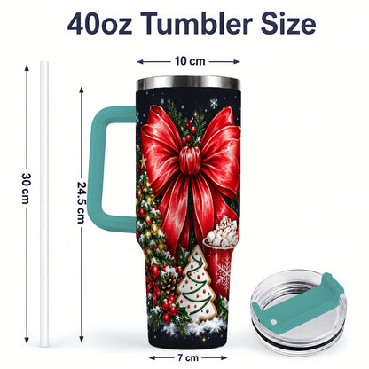 #pl[40oz|Green] Christmas Red Bow 40oz Tumbler, Tree Cocoa Winter Holiday Artwork