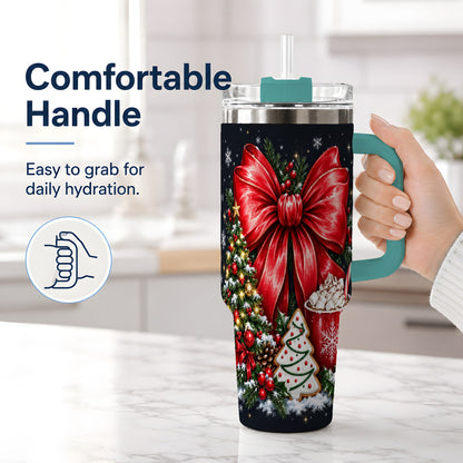 #pl[40oz|Green] Christmas Red Bow 40oz Tumbler, Tree Cocoa Winter Holiday Artwork