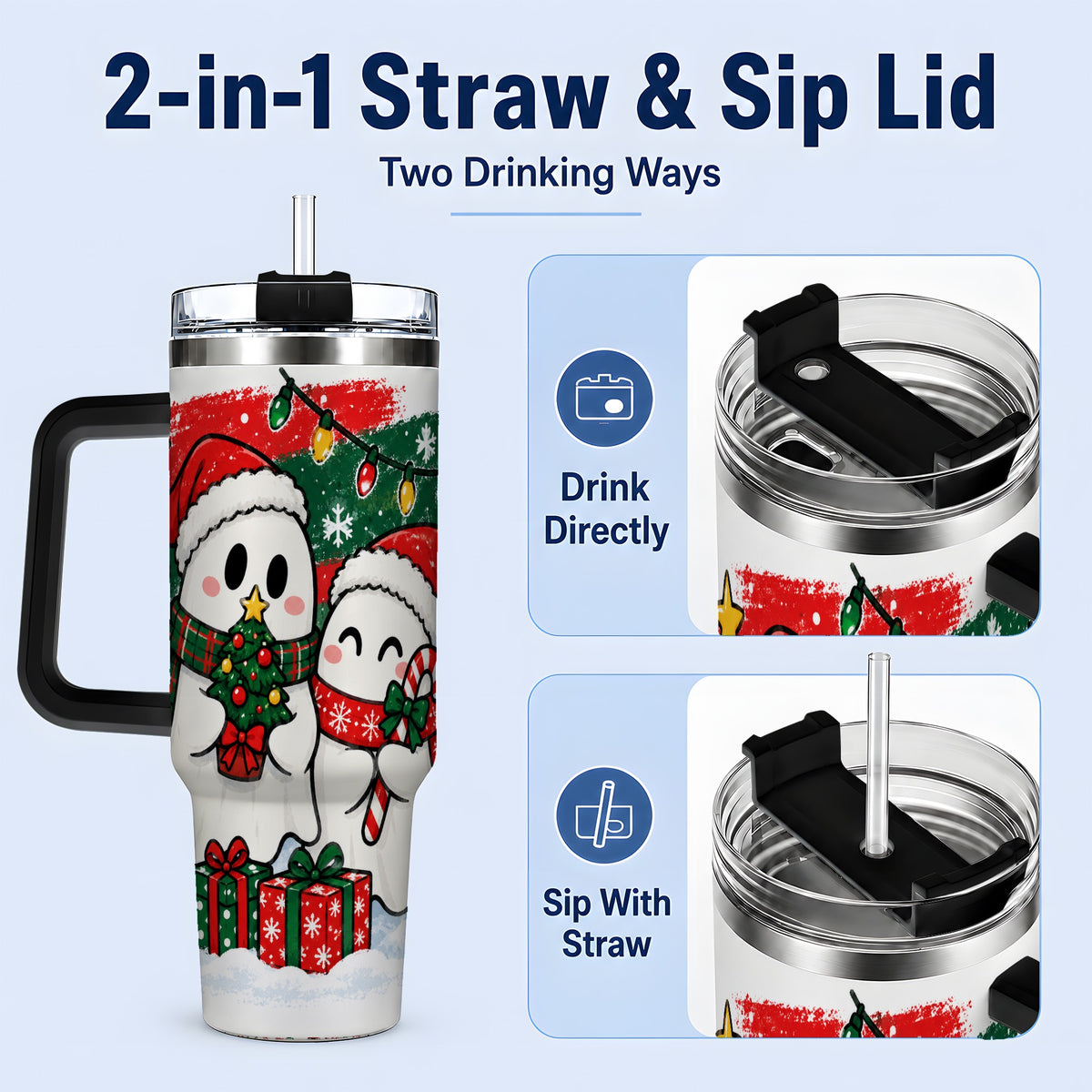 #pl[40oz|Black] Christmas Ghosts 40oz Tumbler, Cute Festive Winter Holiday Artwork