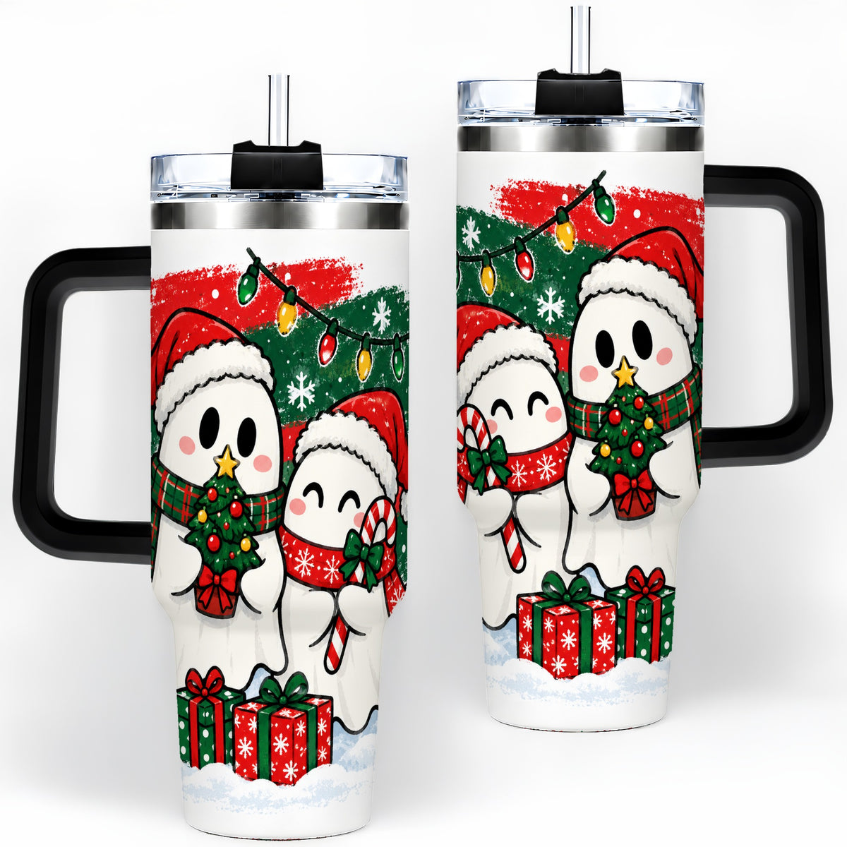 #pl[40oz|Black] Christmas Ghosts 40oz Tumbler, Cute Festive Winter Holiday Artwork
