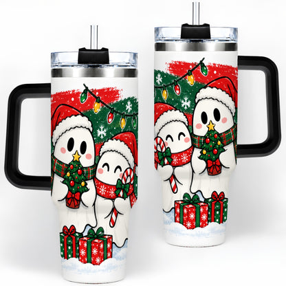 #pl[40oz|Black] Christmas Ghosts 40oz Tumbler, Cute Festive Winter Holiday Artwork