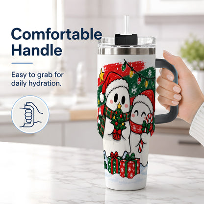 #pl[40oz|Black] Christmas Ghosts 40oz Tumbler, Cute Festive Winter Holiday Artwork