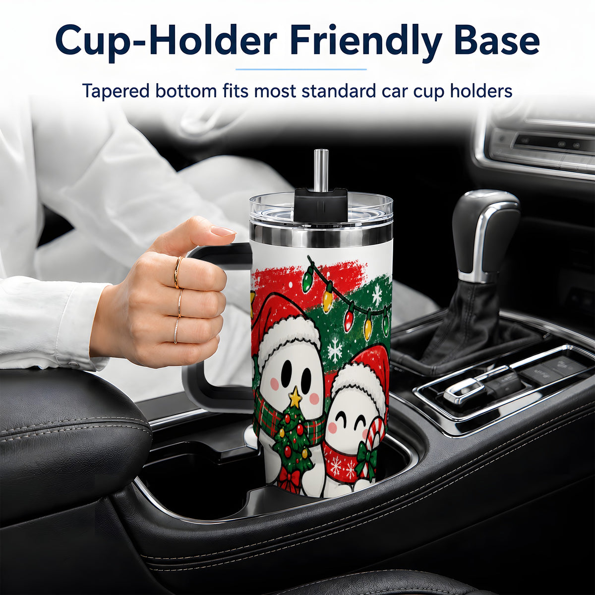 #pl[40oz|Black] Christmas Ghosts 40oz Tumbler, Cute Festive Winter Holiday Artwork
