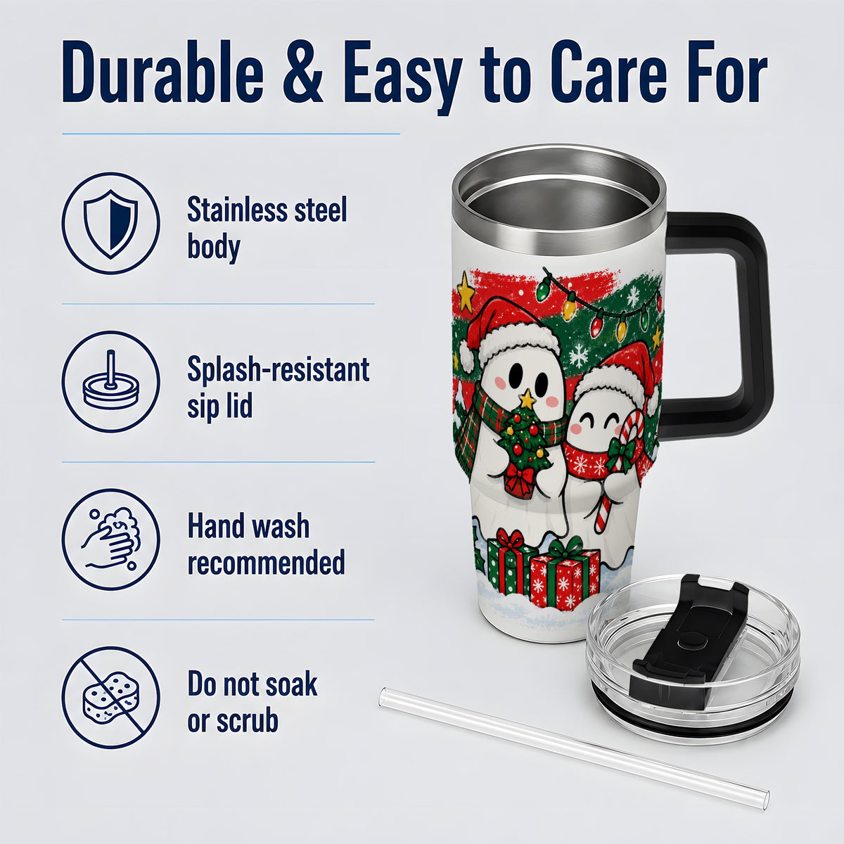 #pl[40oz|Black] Christmas Ghosts 40oz Tumbler, Cute Festive Winter Holiday Artwork