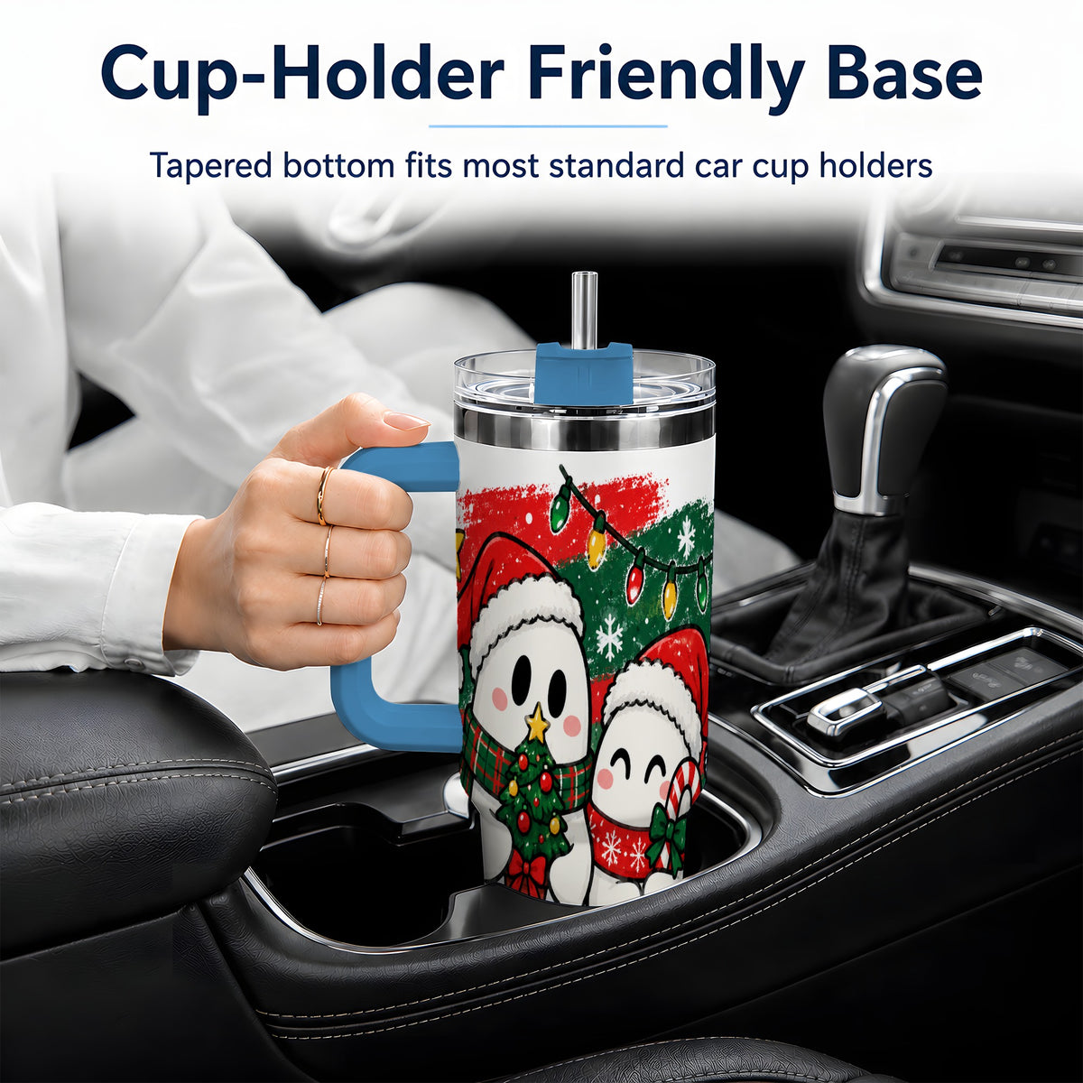 #pl[40oz|Blue] Christmas Ghosts 40oz Tumbler, Cute Festive Winter Holiday Artwork