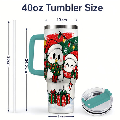 #pl[40oz|Green] Christmas Ghosts 40oz Tumbler, Cute Festive Winter Holiday Artwork
