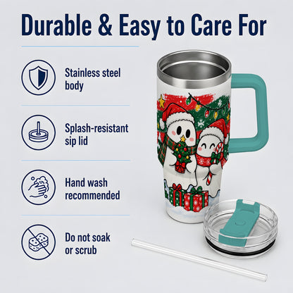 #pl[40oz|Green] Christmas Ghosts 40oz Tumbler, Cute Festive Winter Holiday Artwork