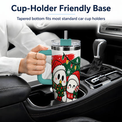 #pl[40oz|Green] Christmas Ghosts 40oz Tumbler, Cute Festive Winter Holiday Artwork