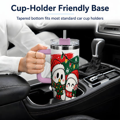 #pl[40oz|Pink] Christmas Ghosts 40oz Tumbler, Cute Festive Winter Holiday Artwork