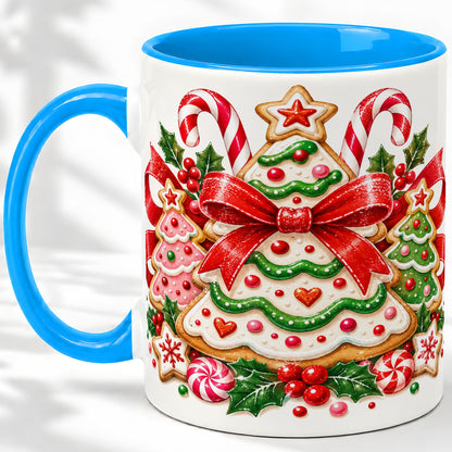 #pl[11oz|Blue] Christmas Cookie Tree Accent Mug, Ceramic Coffee Cup