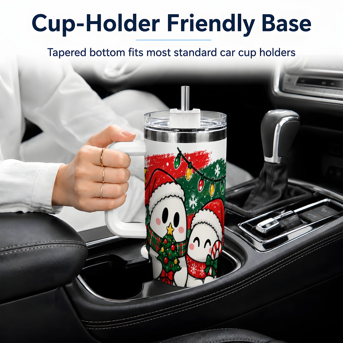 #pl[40oz|White] Christmas Ghosts 40oz Tumbler, Cute Festive Winter Holiday Artwork
