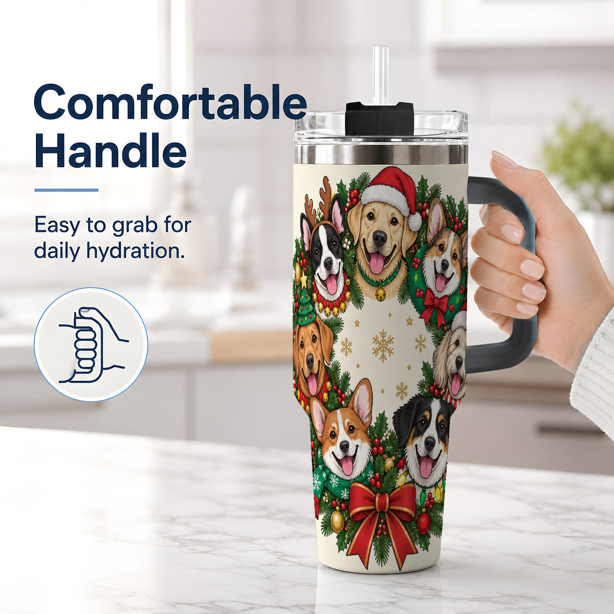 #pl[40oz|Black] Christmas Dogs Wreath 40oz Tumbler, Festive Pet Winter Holiday Artwork