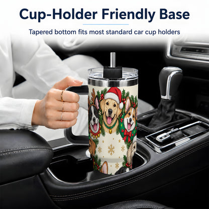 #pl[40oz|Black] Christmas Dogs Wreath 40oz Tumbler, Festive Pet Winter Holiday Artwork