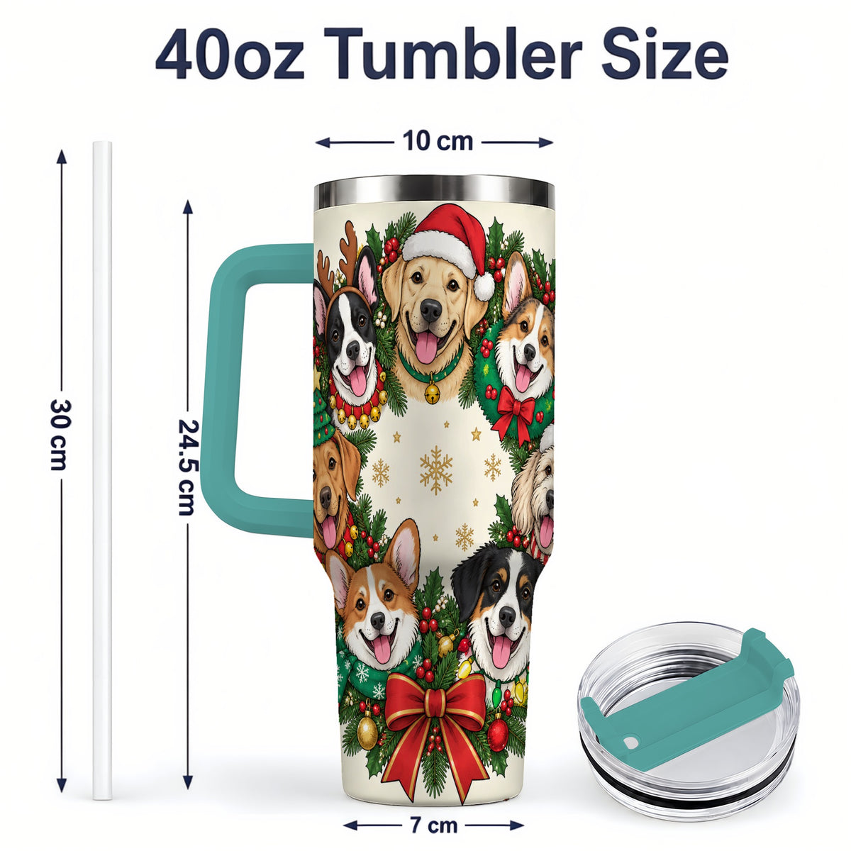 #pl[40oz|Green] Christmas Dogs Wreath 40oz Tumbler, Festive Pet Winter Holiday Artwork