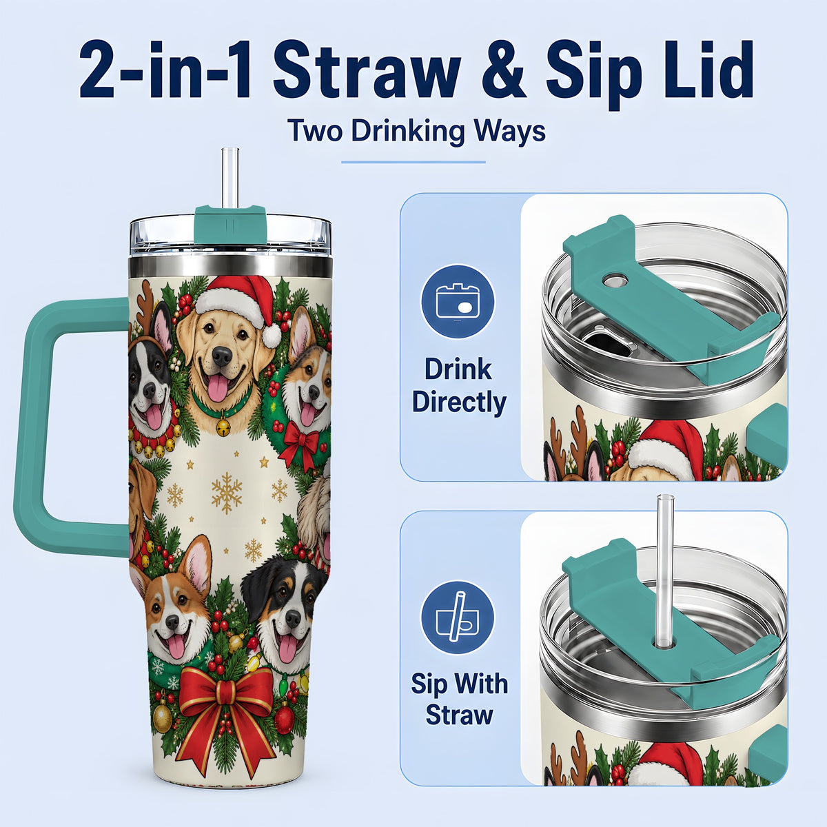 #pl[40oz|Green] Christmas Dogs Wreath 40oz Tumbler, Festive Pet Winter Holiday Artwork