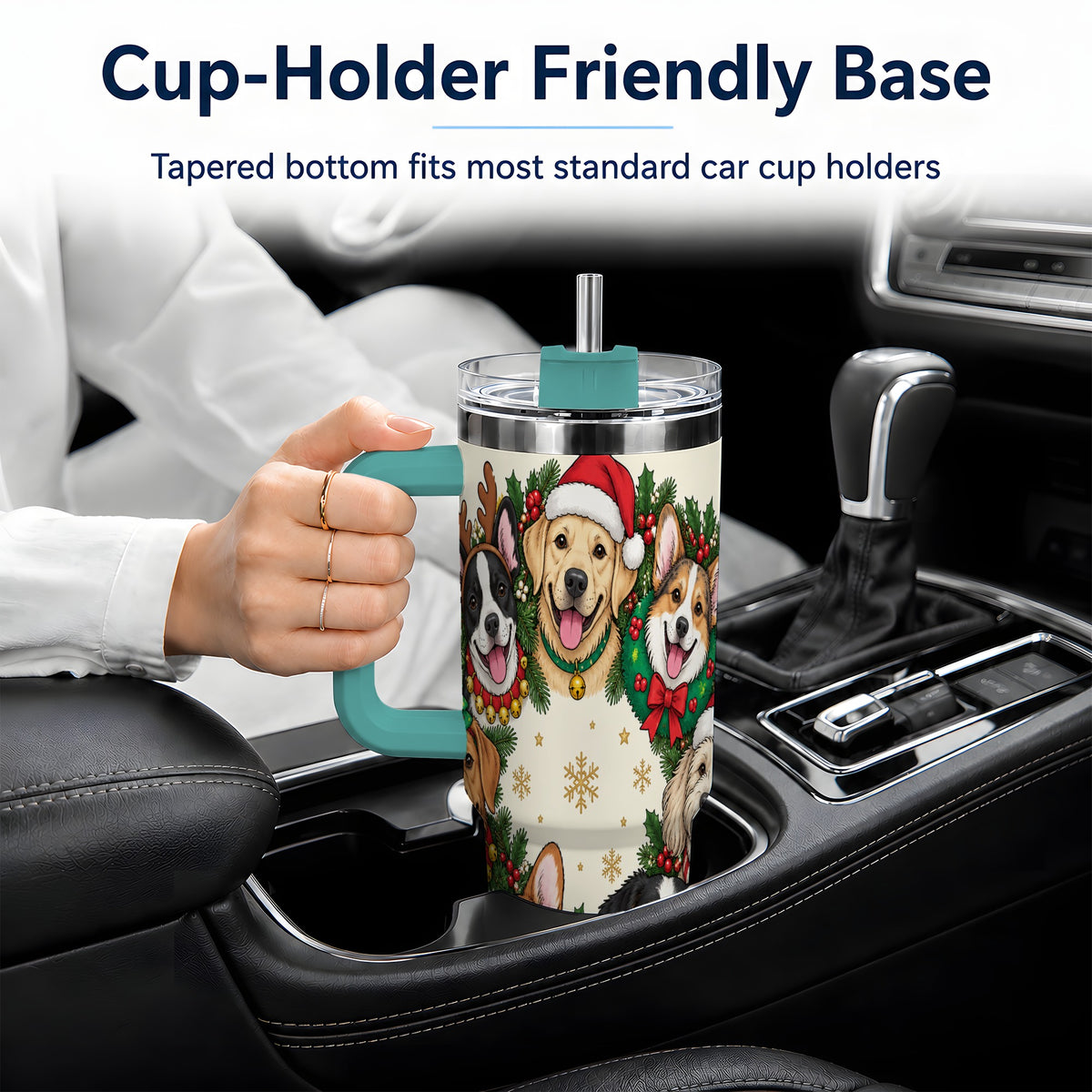 #pl[40oz|Green] Christmas Dogs Wreath 40oz Tumbler, Festive Pet Winter Holiday Artwork