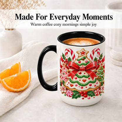 #pl[15oz|Black] Christmas Cookie Tree Accent Mug, Ceramic Coffee Cup