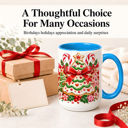 #pl[15oz|Blue] Christmas Cookie Tree Accent Mug, Ceramic Coffee Cup
