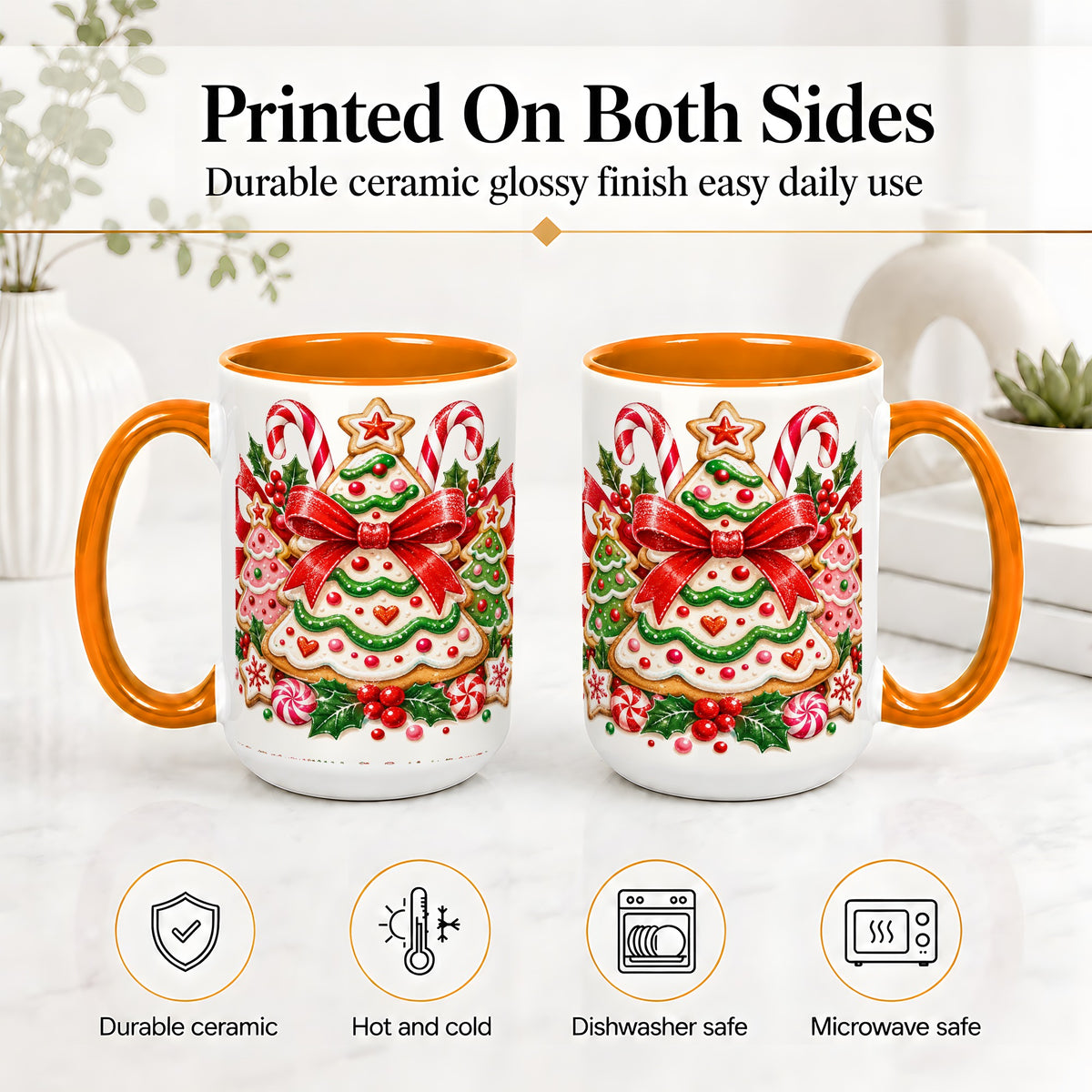 #pl[15oz|Orange] Christmas Cookie Tree Accent Mug, Ceramic Coffee Cup