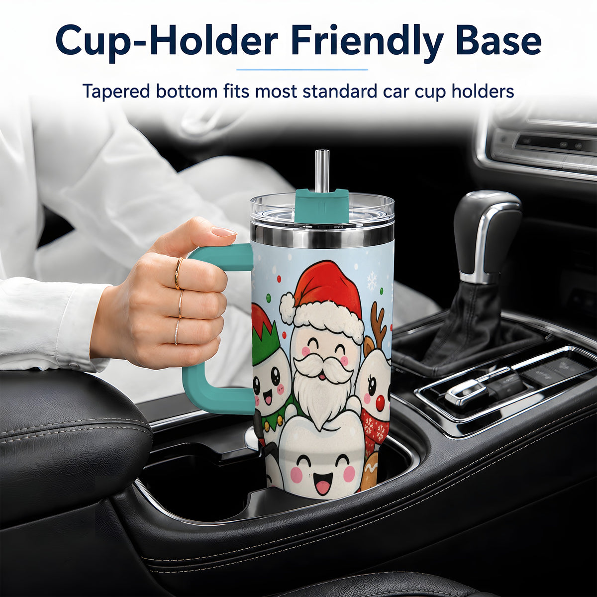 #pl[40oz|Green] Cute Dental Christmas 40oz Tumbler, Tooth Character Holiday Artwork