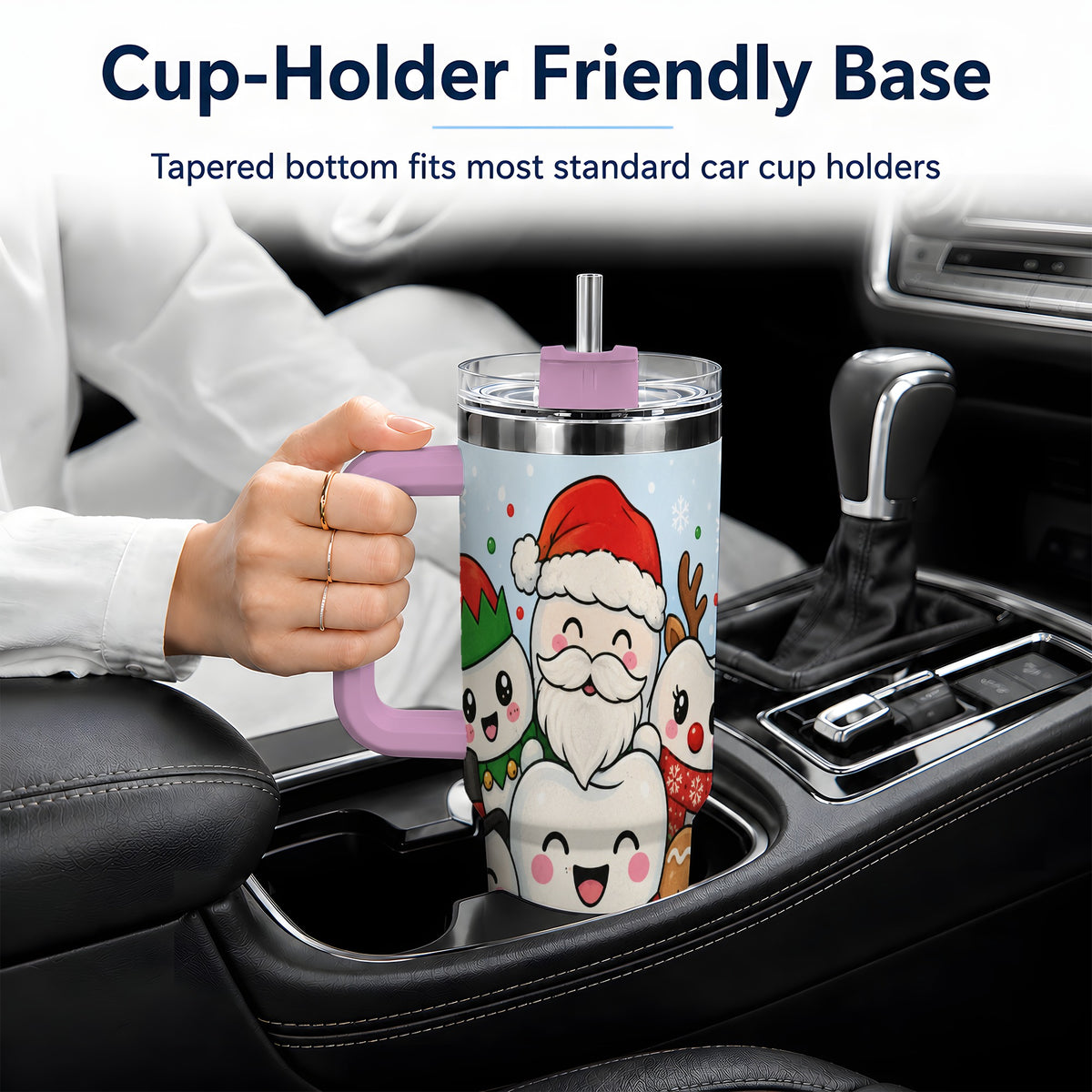 #pl[40oz|Pink] Cute Dental Christmas 40oz Tumbler, Tooth Character Holiday Artwork
