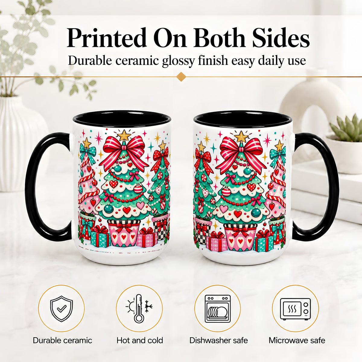 #pl[15oz|Black] Colorful Christmas Trees Accent Mug, Ceramic Coffee Cup