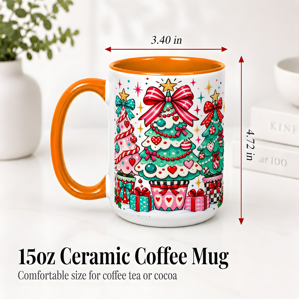 #pl[15oz|Orange] Colorful Christmas Trees Accent Mug, Ceramic Coffee Cup