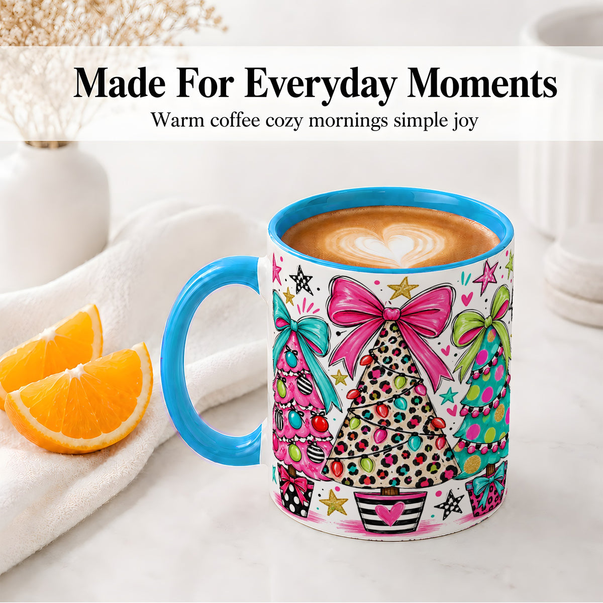 #pl[11oz|Blue] Funky Christmas Trees Accent Mug, Ceramic Coffee Cup