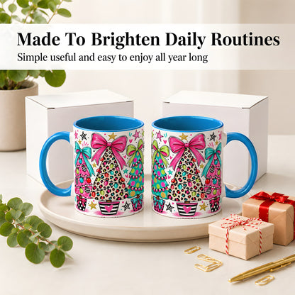 #pl[11oz|Blue] Funky Christmas Trees Accent Mug, Ceramic Coffee Cup