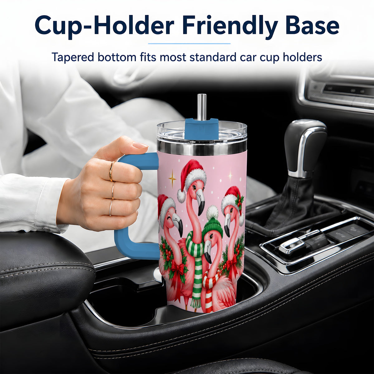 #pl[40oz|Blue] Christmas Flamingo 40oz Tumbler, Winter Pink Bird Artwork