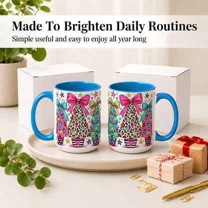 #pl[15oz|Blue] Funky Christmas Trees Accent Mug, Ceramic Coffee Cup