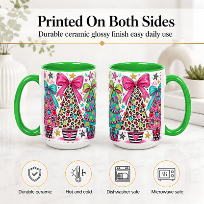 #pl[15oz|Green] Funky Christmas Trees Accent Mug, Ceramic Coffee Cup